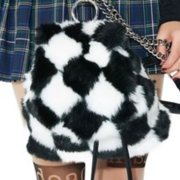 Dolls Kill Handbags - Dolls kill fuzzy checkered back pack